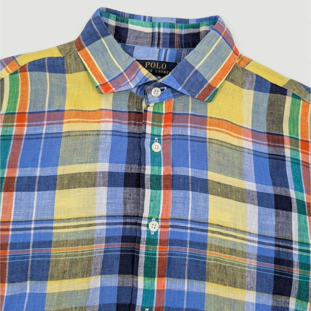 Polo Ralph Lauren Linen Button Up Shirt Mens Large Multicolor Plaid Long Sleeve - Picture 8 of 11